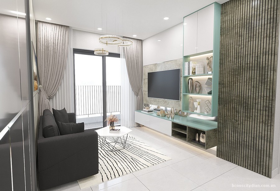 Không gian phòng khách căn hộ mẫu Bcons City Dĩ An được bố trí hợp lý