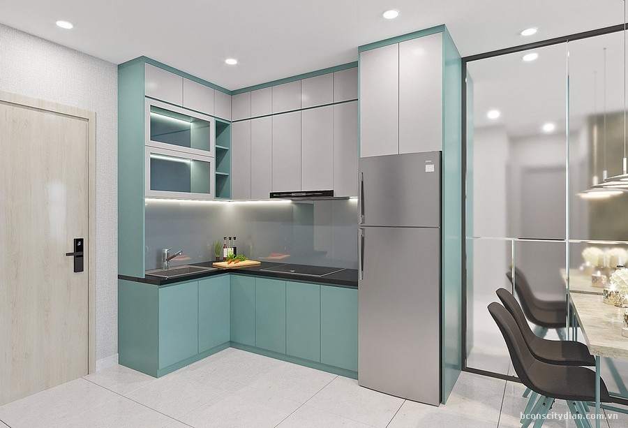 Khu vực bếp tại nhà mẫu Bcons City Dĩ An được thiết kế tiện nghi