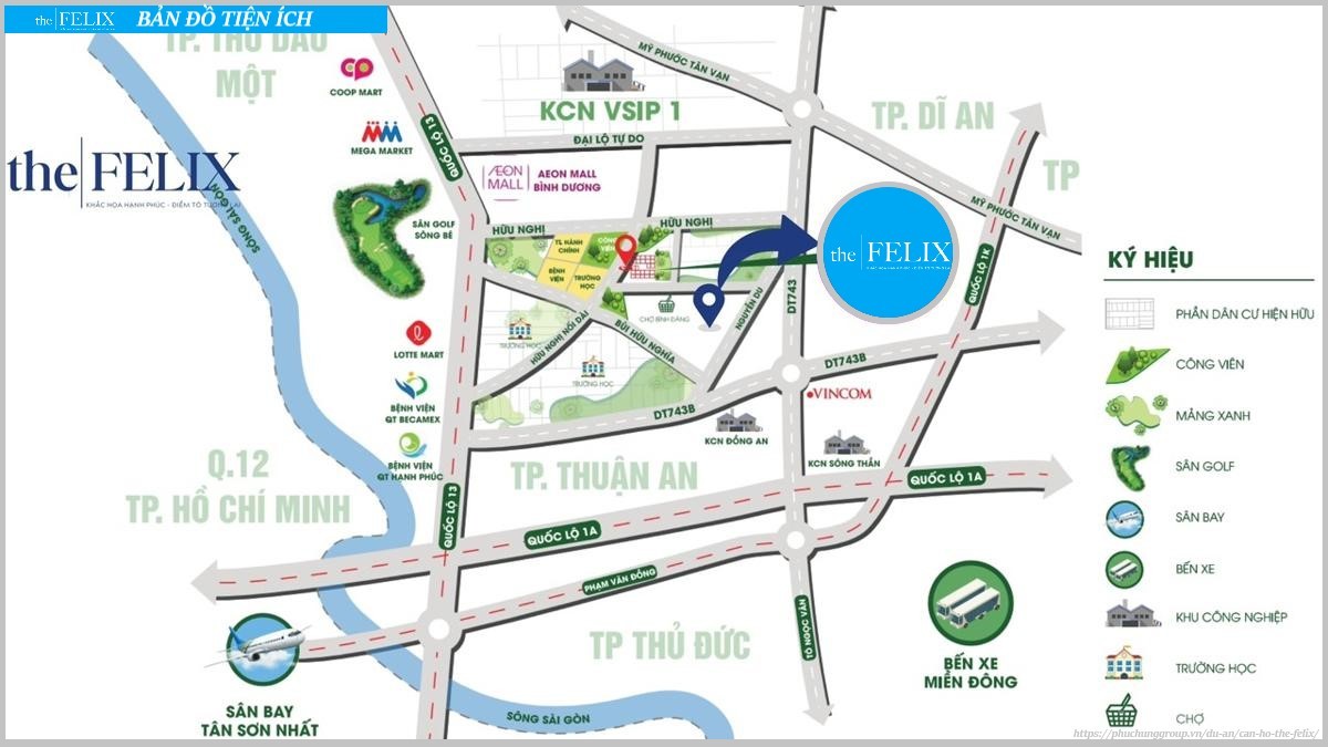 Vị trí dự án căn hộ The Felix Thuận An trên bản đồ khu vực Bình Dương
