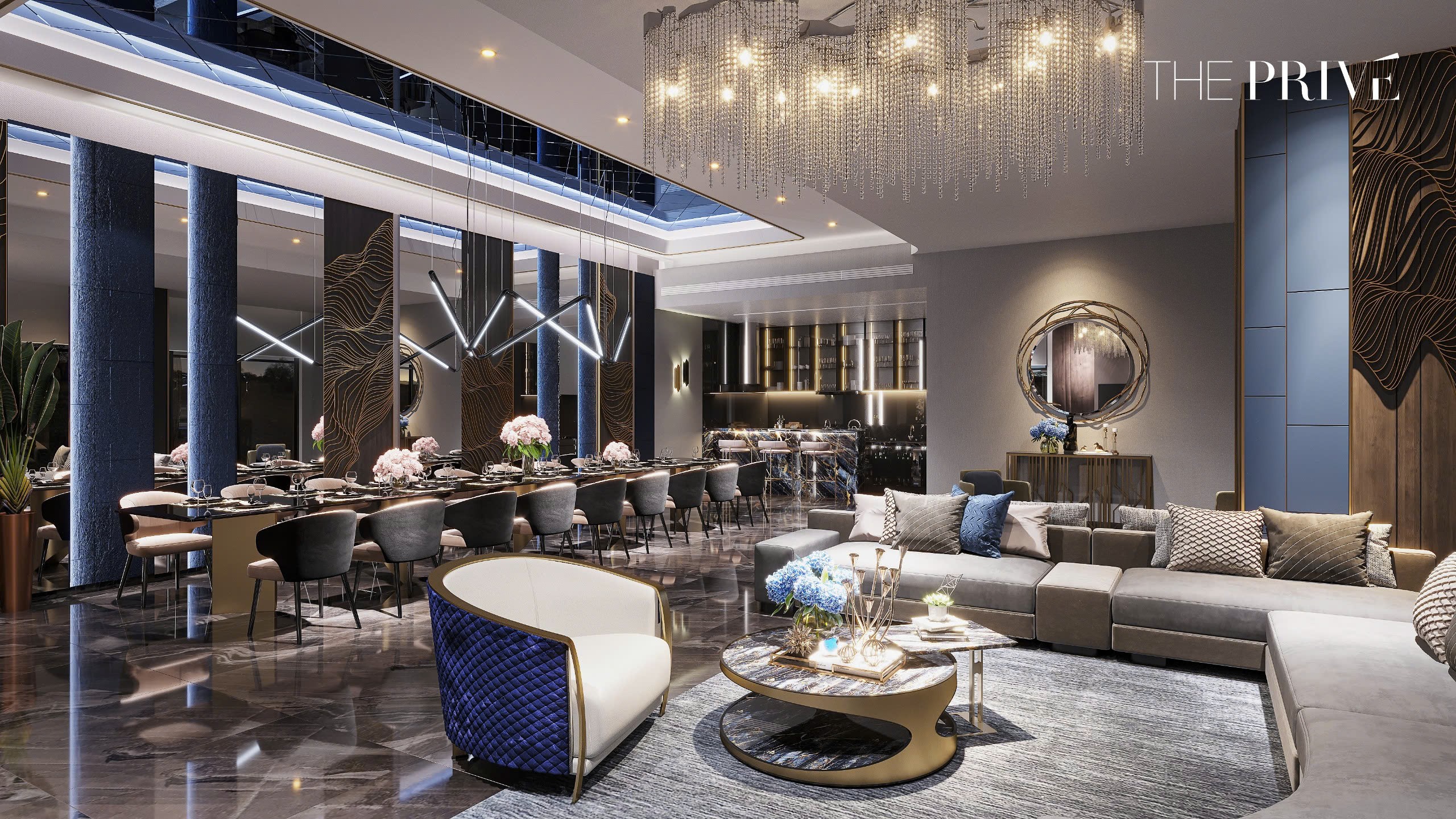 Phối cảnh sảnh đón sang trọng và đẳng cấp của dự án The Privé Quận 2