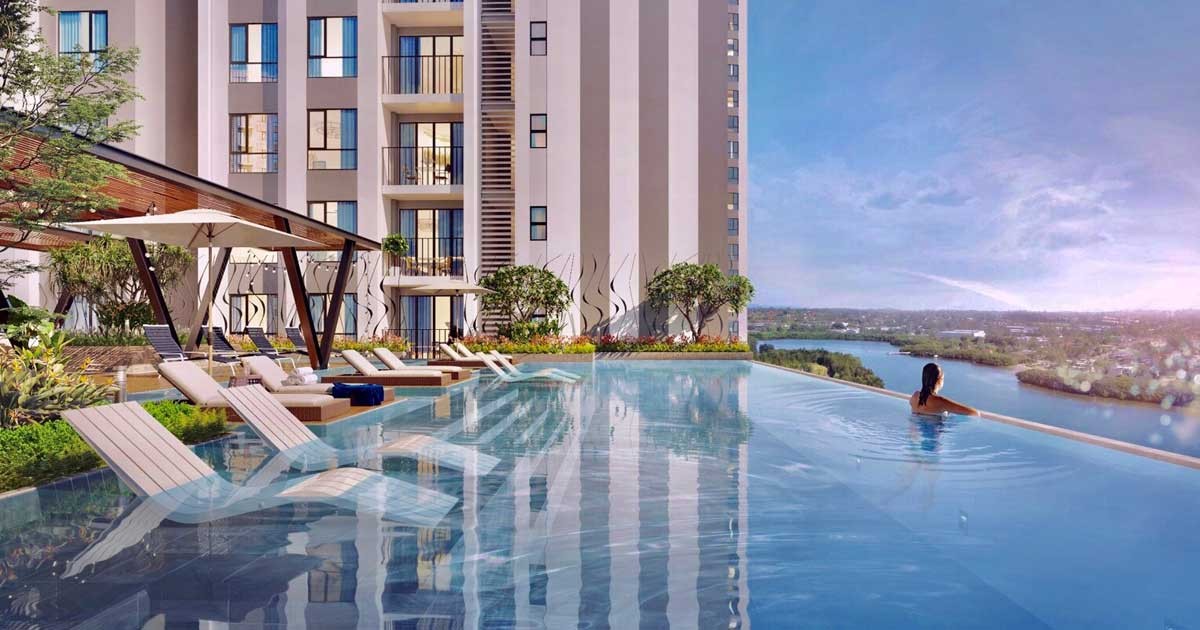 Hồ bơi tràn bờ hiện đại tại dự án The Privé Quận 2, view tuyệt đẹp