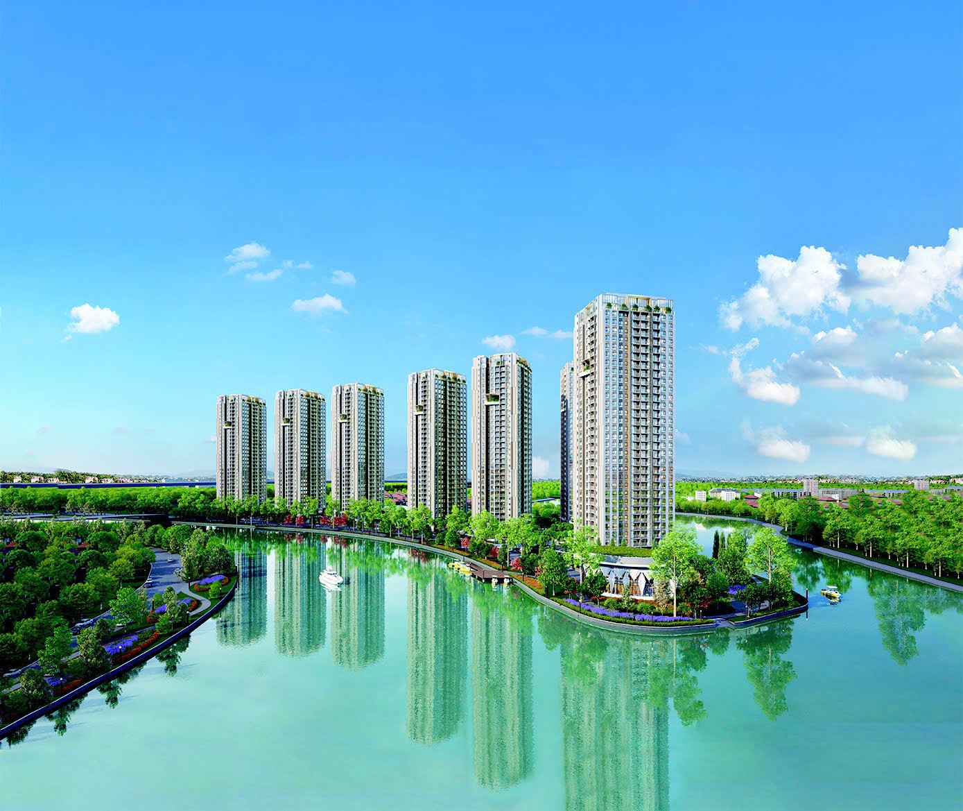 Phối cảnh căn hộ mẫu The Privé với nội thất sang trọng và tầm nhìn đẹp