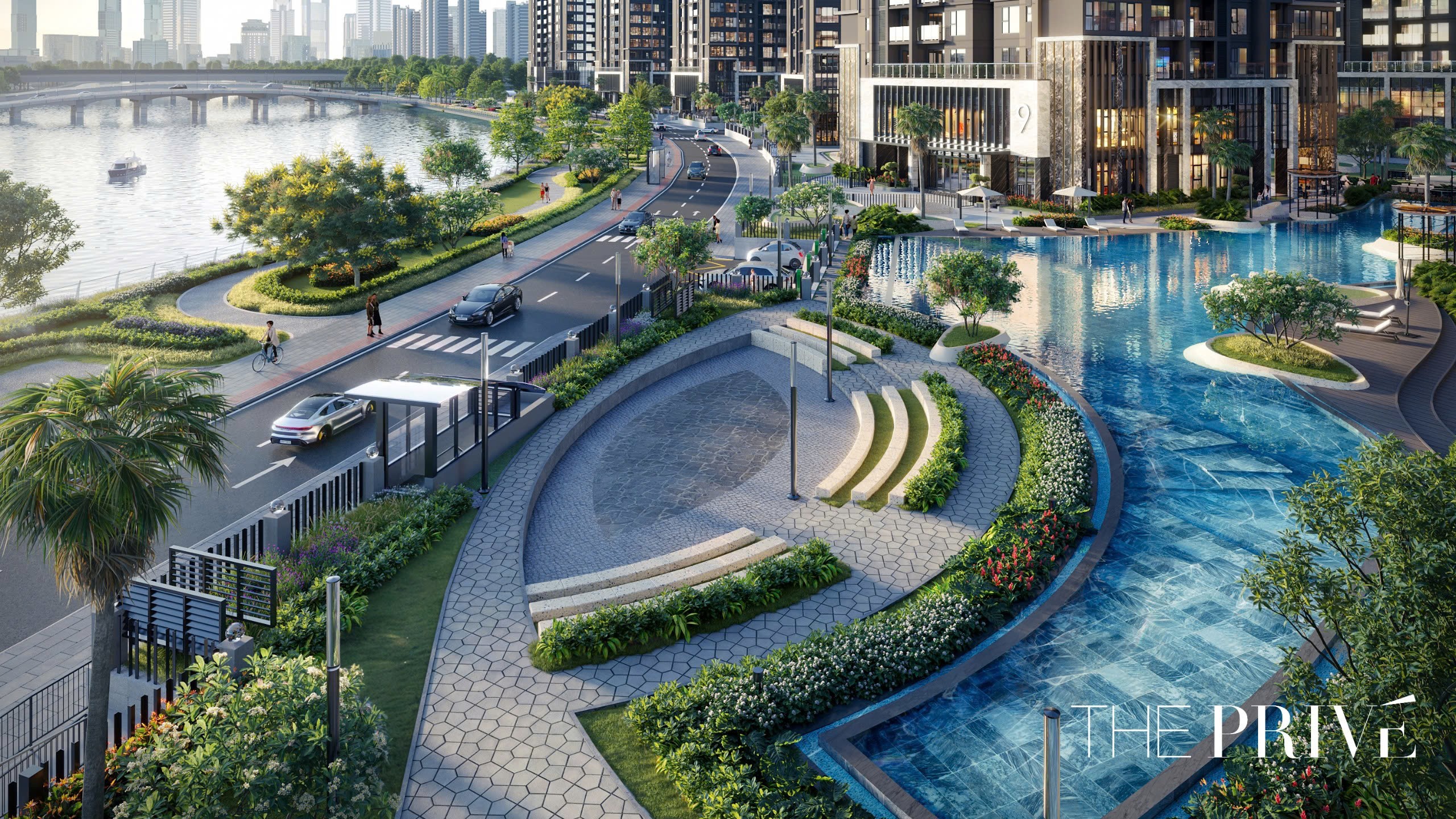 Công viên cây xanh ven sông tại dự án The Privé Thủ Đức, mang đến không gian sống xanh mát