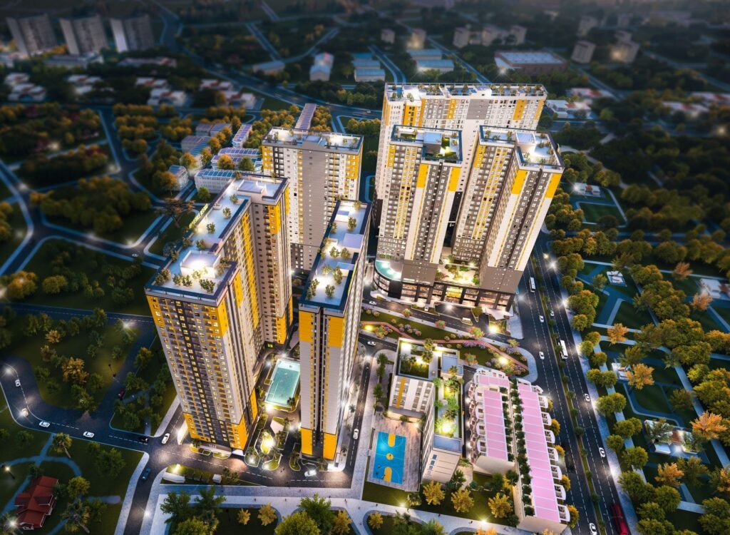 Phối cảnh tháp Green Emerald, một phân khu thuộc quần thể Bcons City