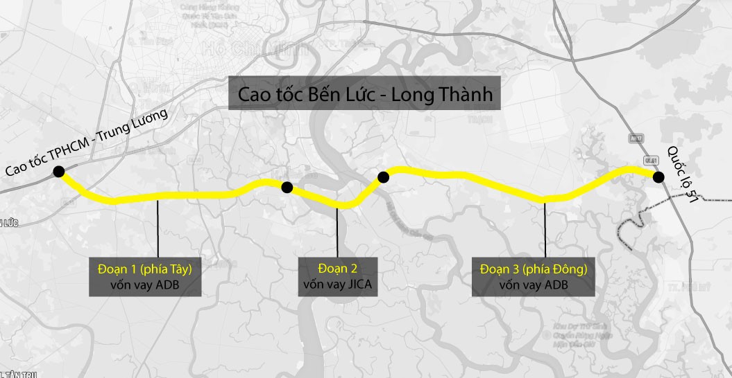 Đoạn đầu cao tốc Bến Lức – Long Thành tại nút giao Vành đai 3 và cao tốc TPHCM – Trung Lương đang hoàn thiện