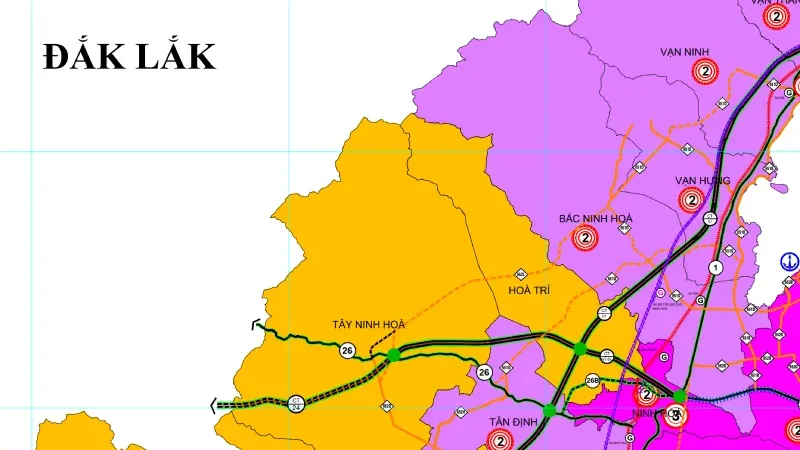 Bản đồ quy hoạch khu vực Tây Ninh Hòa, Ninh Hòa giáp Đắk Lắk, nơi hướng tuyến cao tốc đi qua gần Nha Trang