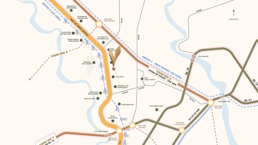 Bản đồ vị trí Norton Park trên Đại lộ Bình Dương, gần KCN VSIP 1 và tuyến metro số 2