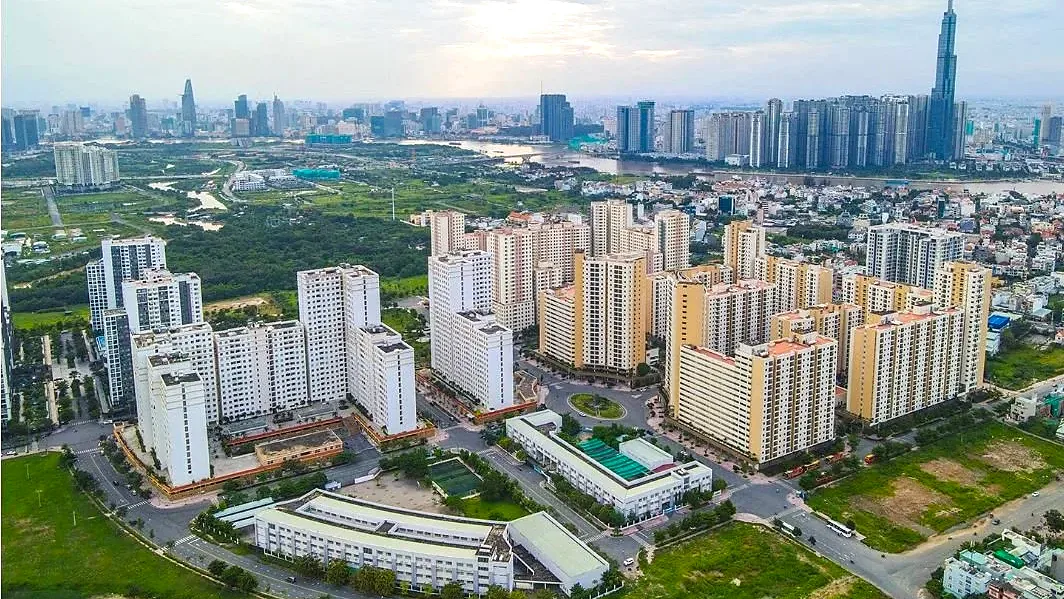 Toàn cảnh các khối chung cư tái định cư bỏ trống tại khu Bình Khánh, Thủ Thiêm, TP.HCM nhìn từ trên cao