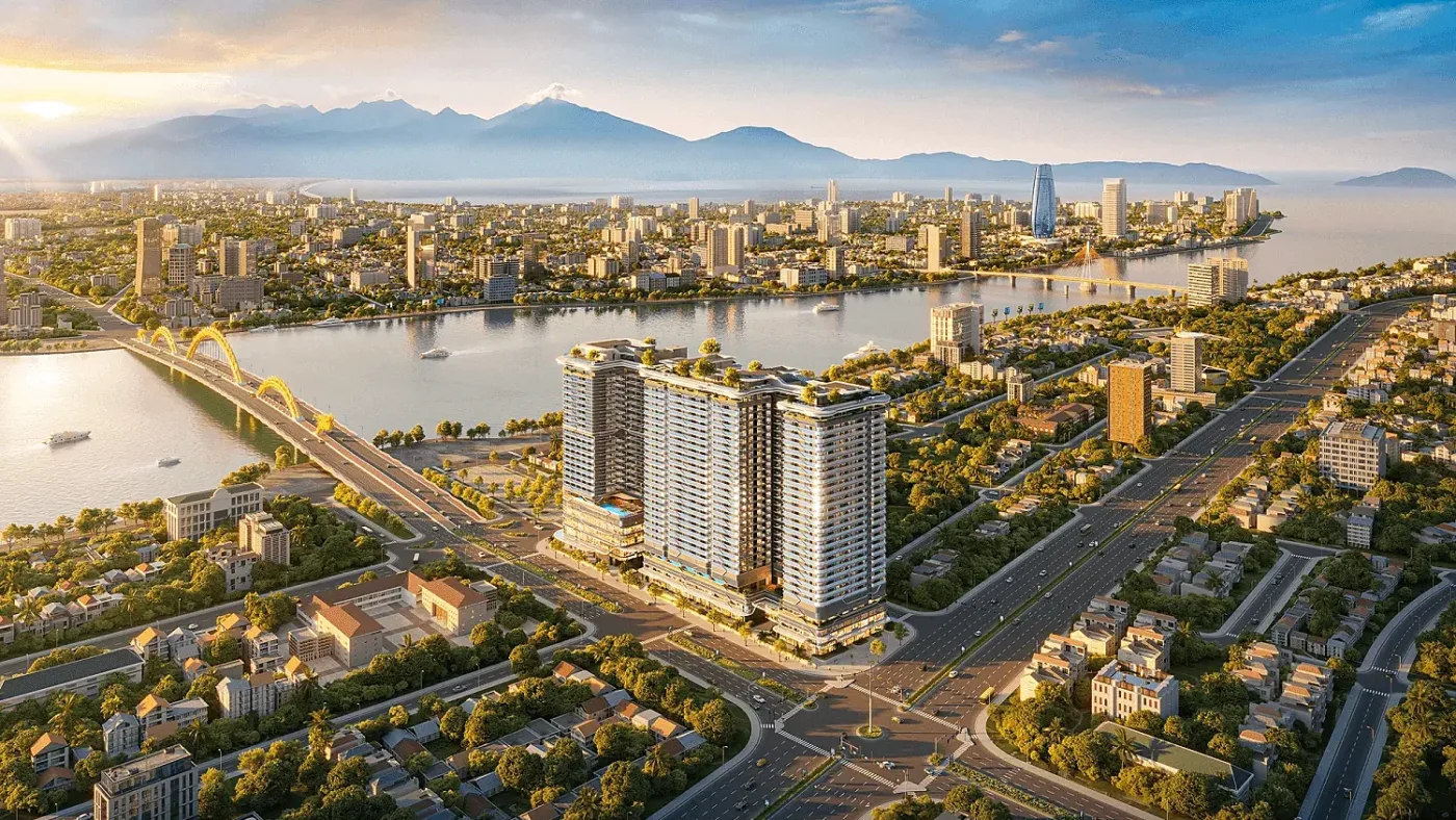 Phối cảnh cụm tháp căn hộ cao tầng bên sông Hàn gần cầu Rồng, Đà Nẵng