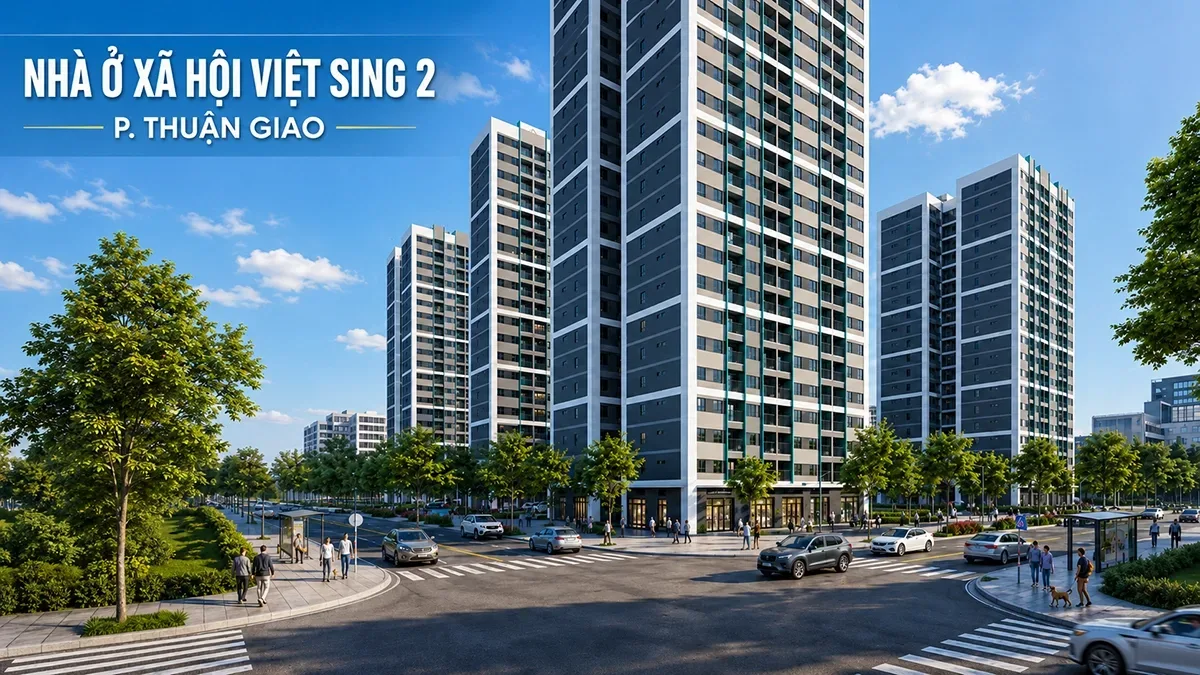Phối cảnh các tòa chung cư nhà ở xã hội Việt Sing 2 tại phường Thuận Giao, Bình Dương