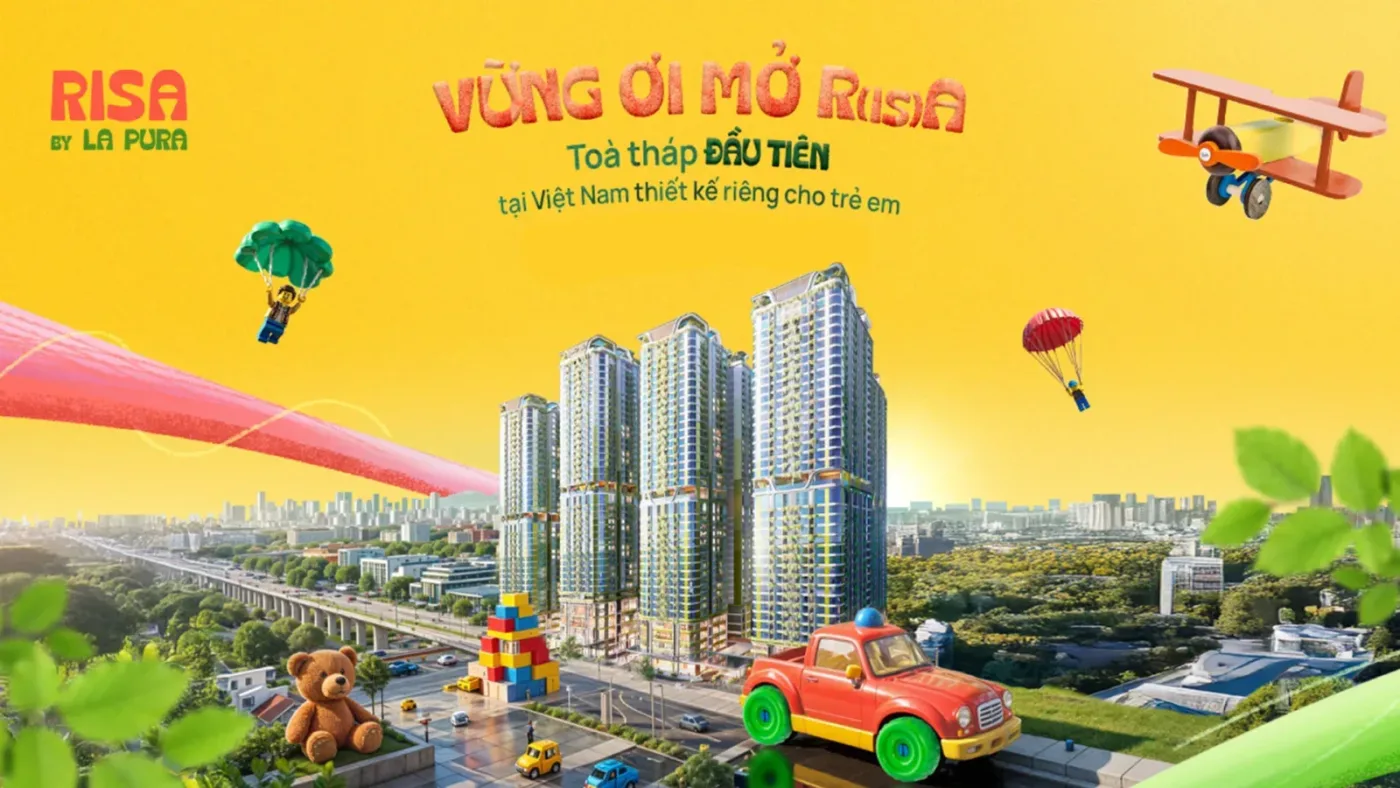 Phối cảnh các tòa tháp Risa by La Pura với tiện ích, đồ chơi cỡ lớn dành cho trẻ em