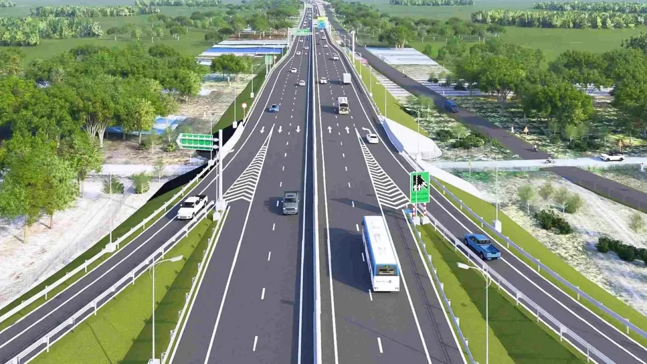 Phối cảnh tuyến đường cao tốc nhiều làn xe, minh hoạ Vành đai 4 TP.HCM đoạn qua Tây Ninh khu vực Long An cũ
