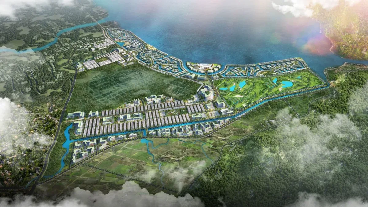 Phối cảnh tổng thể khu đô thị ven vịnh Cam Ranh của Vinhomes tại Khánh Hòa nhìn từ trên cao
