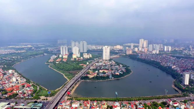 Toàn cảnh khu đô thị ven hồ phía Nam Hà Nội nhìn từ trên cao